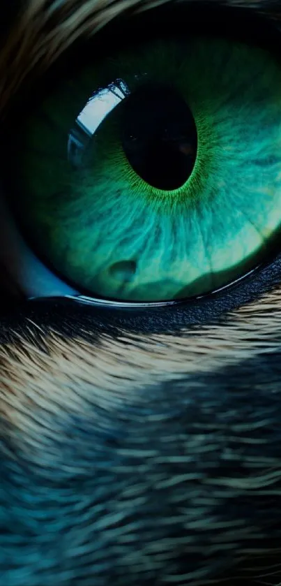 Close-up of a vivid green eye with intricate details.