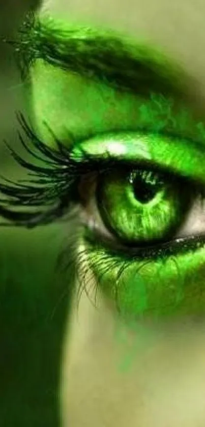 Close-up of a vivid green eye wallpaper design.