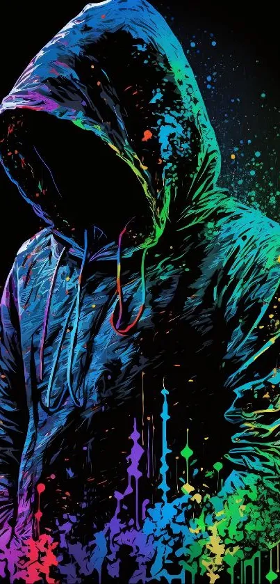 Colorful abstract art of a hooded figure on this vivid mobile wallpaper.