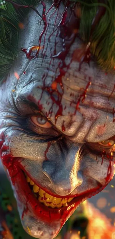 Vivid and intense Joker character art with dramatic expression and dark theme.