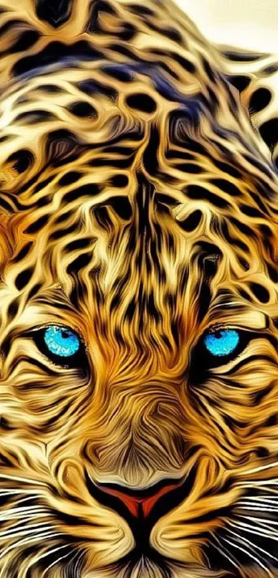 Artistic depiction of a fierce leopard with mesmerizing blue eyes.