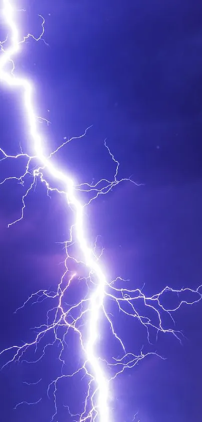 Vivid lightning bolt against a deep purple sky on mobile wallpaper.
