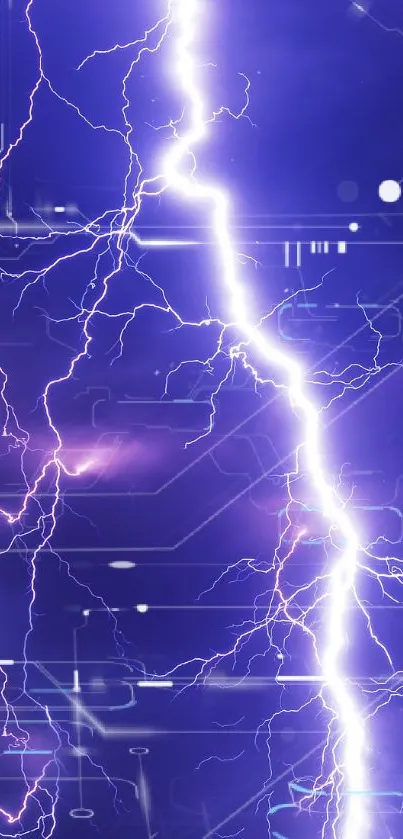 Vivid lightning strikes across a dark, cloudy purple sky.
