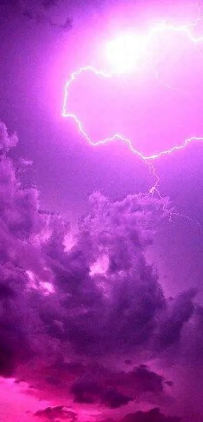 Vibrant purple lightning storm under dramatic clouds.