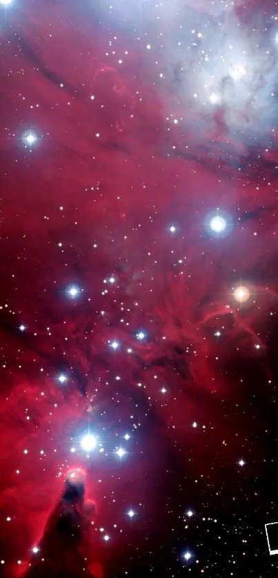 Crimson nebula and stars mobile wallpaper design.