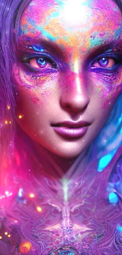 Fantasy art wallpaper with vibrant neon colors and an imaginative character design.