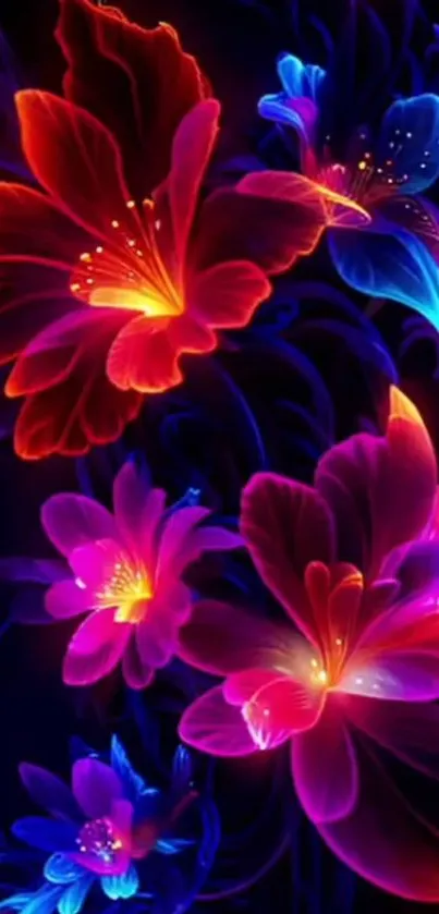 Neon floral wallpaper with vibrant colors and abstract design.