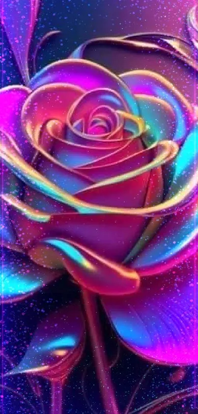 Vivid neon rose wallpaper with vibrant colors and artistic design for mobile screens.