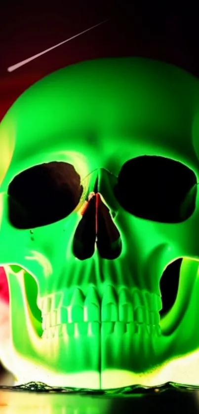 Vivid neon green skull with colorful accents in modern wallpaper design.