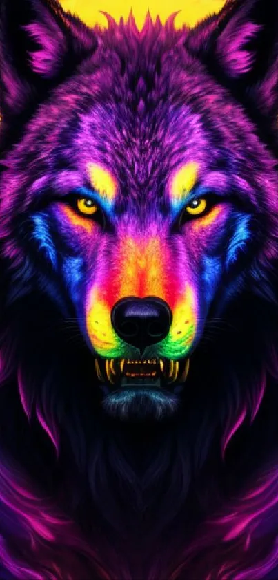 Vivid neon wolf wallpaper for mobile with vibrant colors and artistic design.