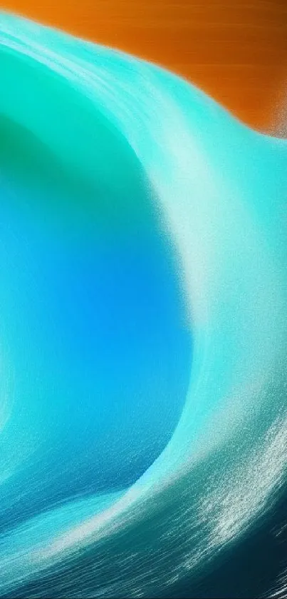 Vibrant abstract wave with teal and orange hues for mobile wallpaper.