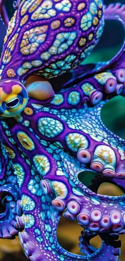 Colorful octopus with vibrant patterns on tentacles.