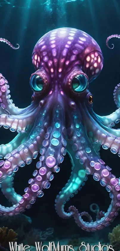 Vibrant octopus in underwater scene with colorful tentacles.