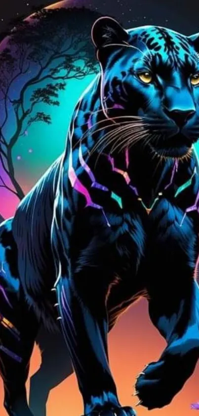 Vivid fantasy panther in a surreal landscape.