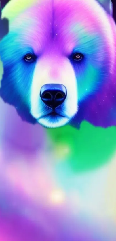 Colorful neon polar bear digital art wallpaper.