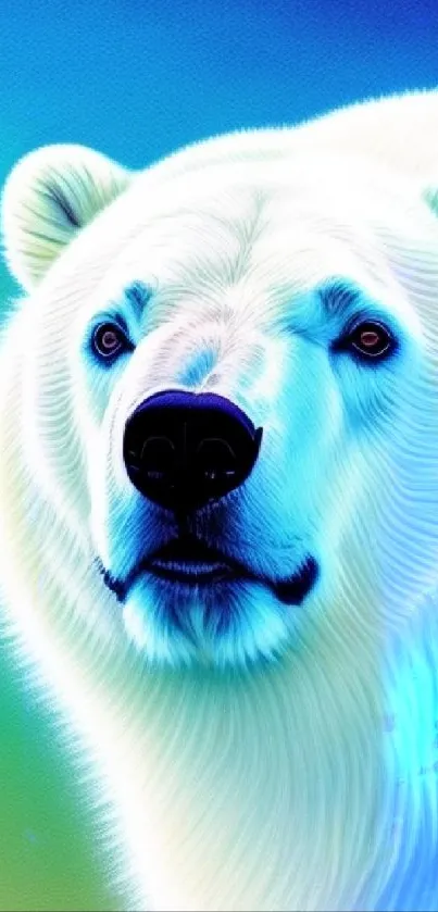 Colorful illustration of a polar bear on a vibrant background.