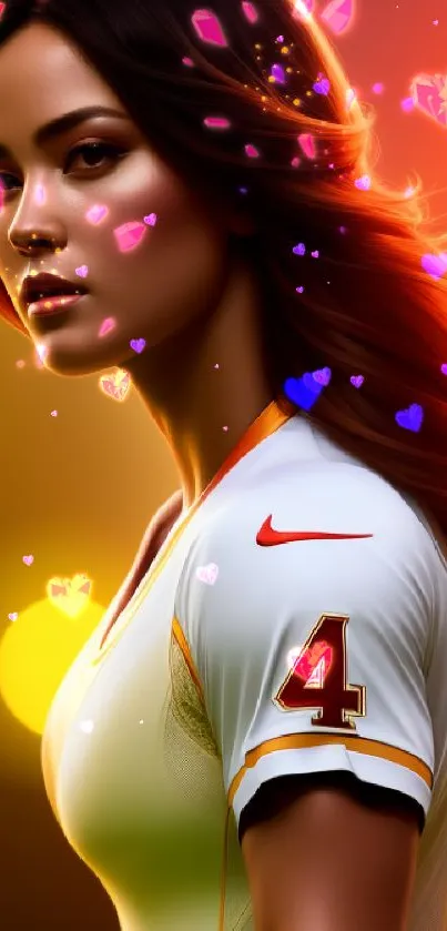 Vibrant digital artwork of a female athlete in warm orange and yellow tones.