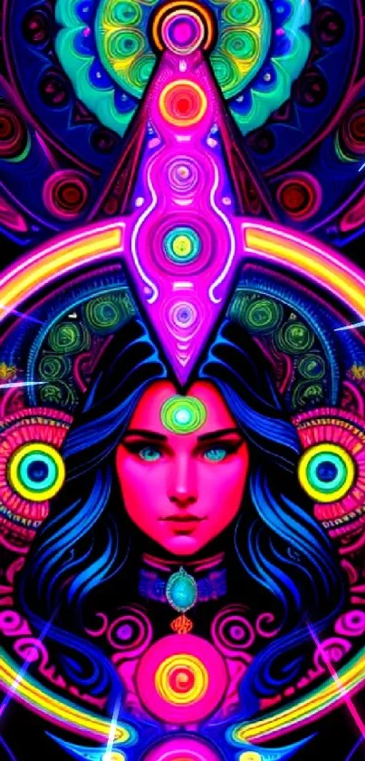 Vibrant psychedelic art featuring a neon female figure.