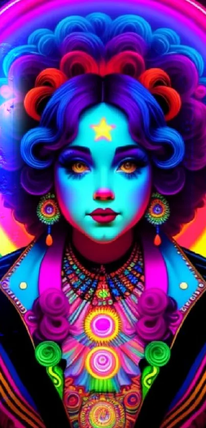 Colorful psychedelic portrait with neon hues.