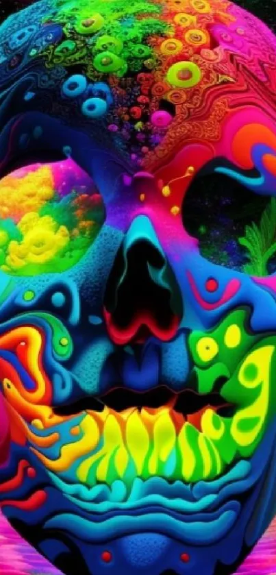 Psychedelic skull art with vibrant neon colors for mobile wallpaper.