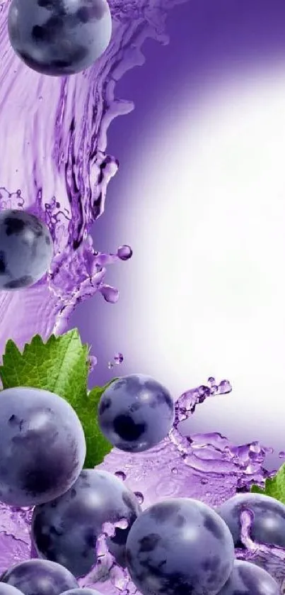 Vibrant purple grape mobile wallpaper with a fresh berry splash.