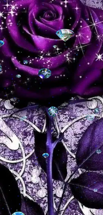 Purple rose with cosmic sparkles in an ornate design