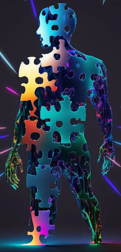 Colorful puzzle piece silhouette on dark background wallpaper.