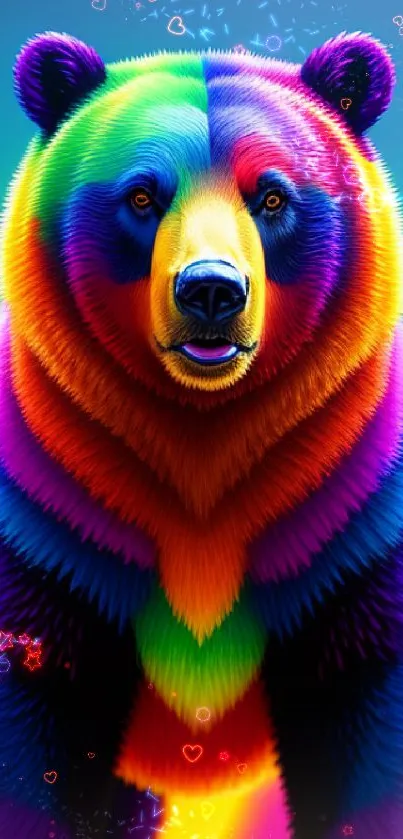 Colorful rainbow bear illustration with vibrant multicolored fur.