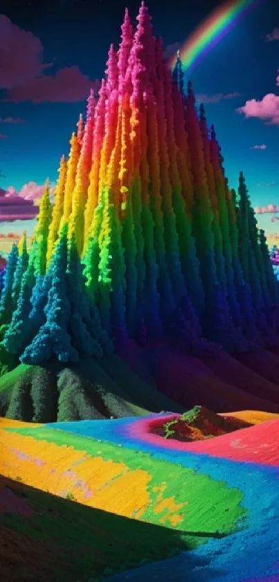 Bright and colorful rainbow landscape wallpaper for mobile devices.