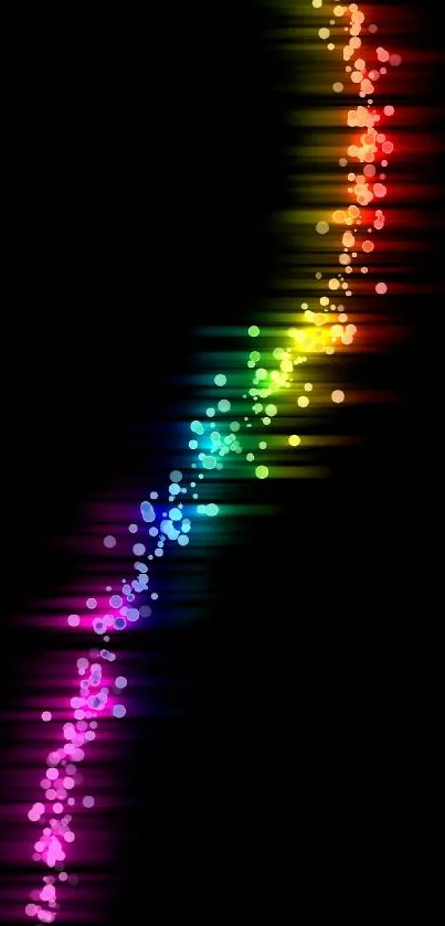 Mobile wallpaper of a colorful light streak on a black background.