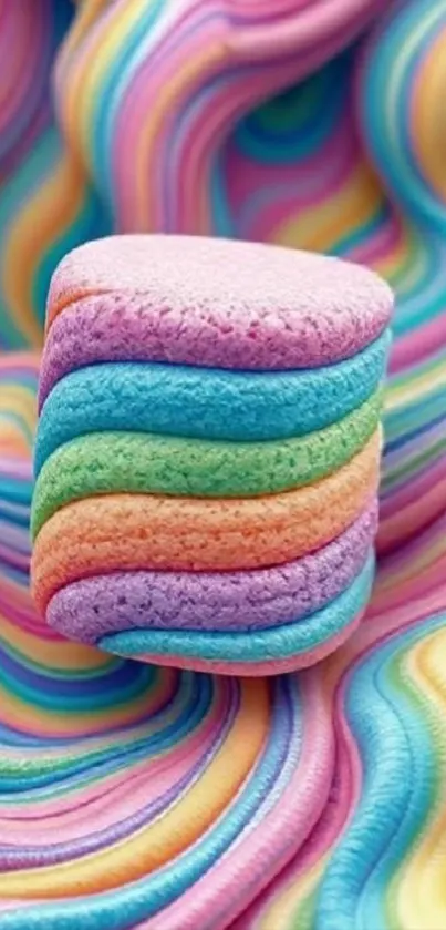 Vivid rainbow marshmallow swirl design for phone wallpaper.