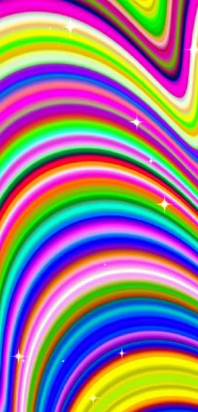 Vibrant rainbow swirl with yellow and vivid colors for a dynamic mobile wallpaper.