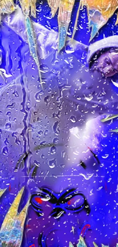 Vivid blue wallpaper with abstract raindrop design.