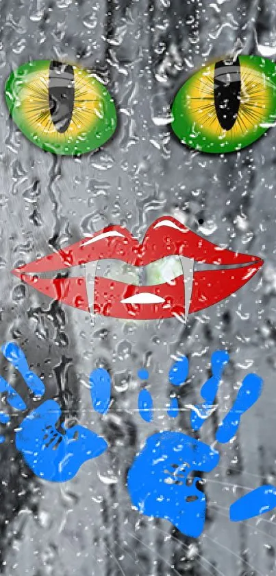 Colorful artistic wallpaper with vibrant eyes and raindrop effects.