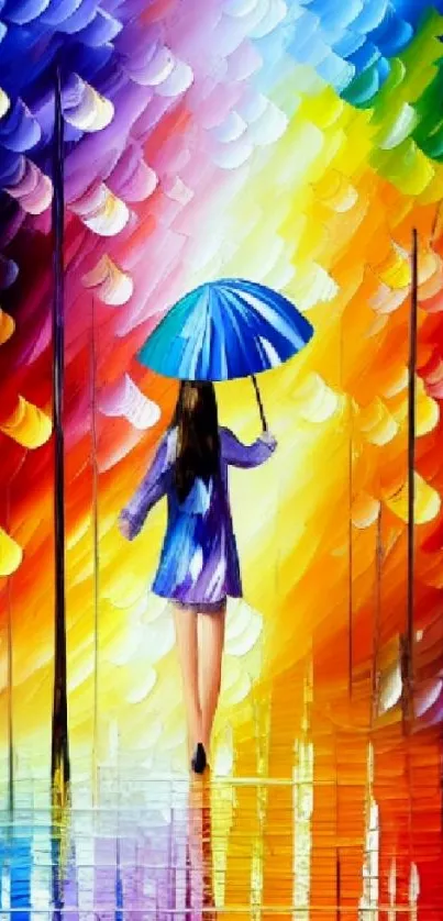 Vibrant abstract wallpaper with a girl holding an umbrella.