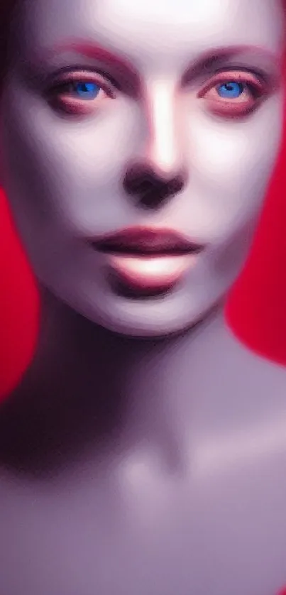 Abstract digital portrait on vivid red wallpaper background.