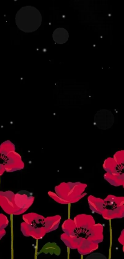 Vibrant red flowers on a black backdrop, perfect mobile wallpaper.