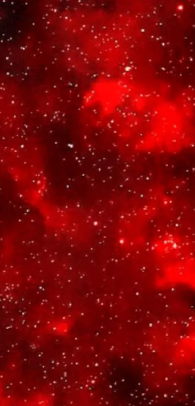 Stunning red galaxy with stars and nebula in a cosmic background.