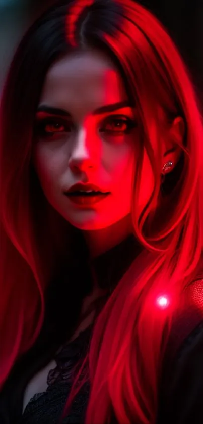 A vibrant red glow portrait captures an enigmatic figure in a stunning mobile wallpaper.