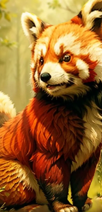 Charming red panda in a lush green forest background.