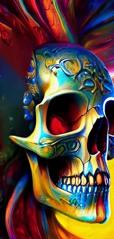 Vibrant skull art mobile wallpaper with bold colors.