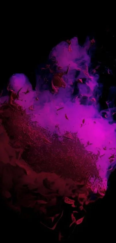 Vibrant purple and pink smoke against a dark background for mobile wallpaper.