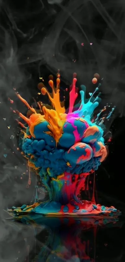 Colorful ink splash on black background wallpaper.