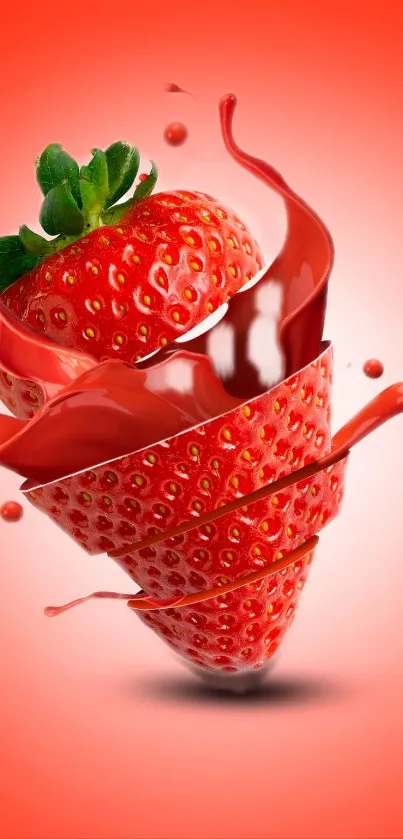 Creative red strawberry wallpaper with vibrant splash artwork.