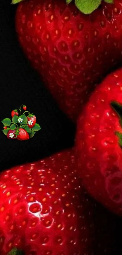 Close-up of vibrant red strawberries on black background.