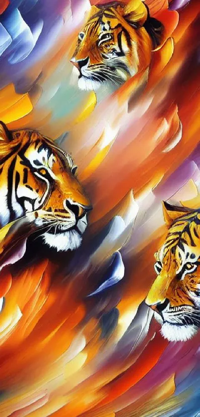 Vivid abstract tiger art with vibrant colors, perfect for a mobile phone wallpaper.