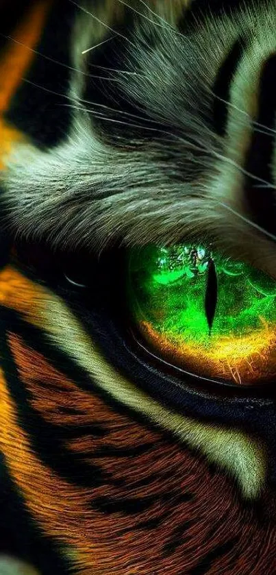 Close-up of a vivid tiger eye with vibrant colors.