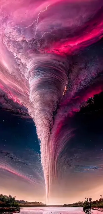 Vivid pink and blue tornado sky wallpaper for mobile phones.