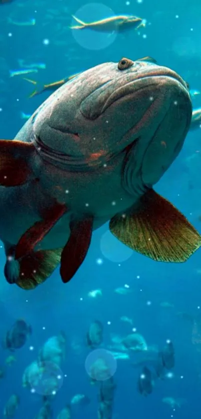 Vibrant underwater fish swimming in a blue ocean background.