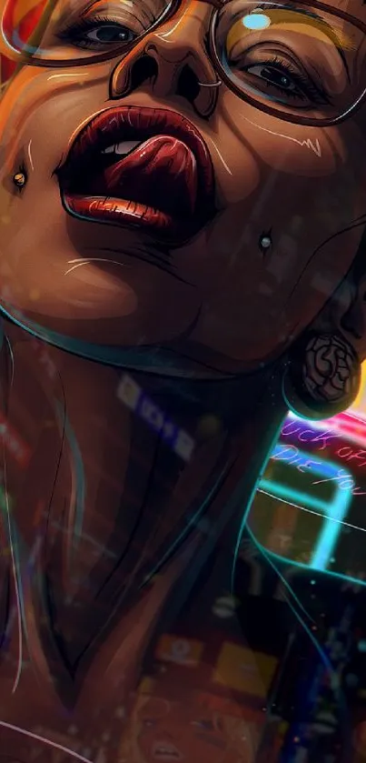 Illustrated urban portrait with neon lights.